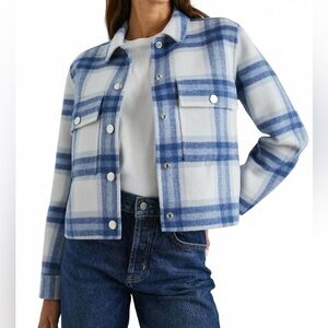 Rails Steffi Plaid Jacket Ivory Bay Blue Wool Blend Snap Front Sz XS